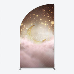 Aperturee - Aperturee Dreamy Golden Half Moon Arch Backdrop with Pink Clouds Sparkling Stars for Baby Shower or Birthday Party