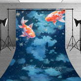 Aperturee Aperturee Dreamy Koi Fish Sweep Photography Backdrop with Floor Goldfish in a Starry Night Sky Fine Art Japanese Style Prop