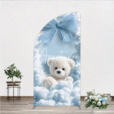 Aperturee - Aperturee Dreamy Light Blue Clouds and Teddy Bear Half Moon Arch Backdrop Baby Shower Birthday Party Decor