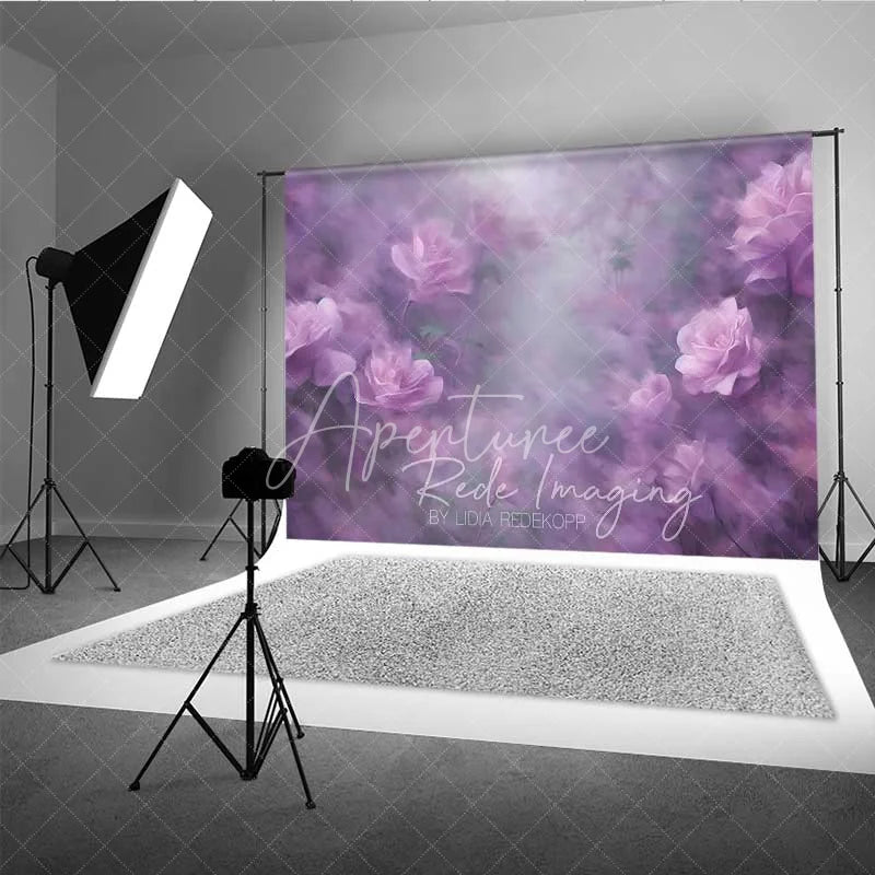 Aperturee - Aperturee Dreamy Lilac Rose Photography Backdrop Soft Purple Flowers Fine Art Background Romantic Wedding Photo Prop
