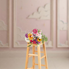 Aperturee Aperturee Dreamy Moon and Clouds Cake Smash Backdrop Pink Wall with Gold Stars Twinkle Twinkle First Birthday Photo Prop