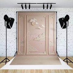 Aperturee Aperturee Dreamy Moon and Clouds Cake Smash Backdrop Pink Wall with Gold Stars Twinkle Twinkle First Birthday Photo Prop