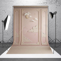 Aperturee Aperturee Dreamy Moon and Clouds Cake Smash Backdrop Pink Wall with Gold Stars Twinkle Twinkle First Birthday Photo Prop