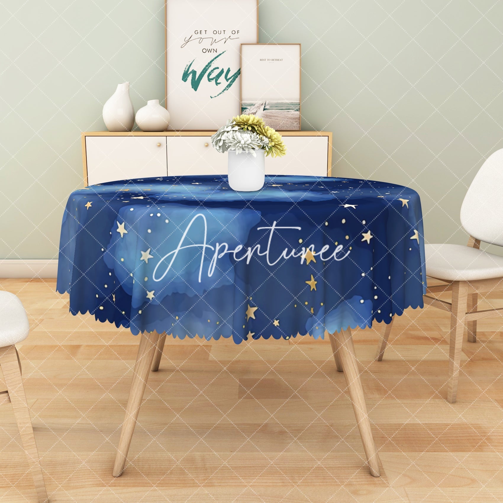 Aperturee - Aperturee Dreamy Night Sky Giant Moon Starry Rectangle Tablecloth