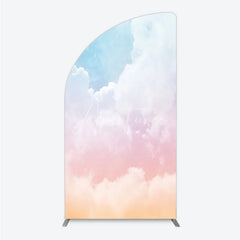 Aperturee - Aperturee Dreamy Pastel Blue Pink Orange Gradient Clouds Half Moon Arch Backdrop Ethereal Sky Photo Background for Parties