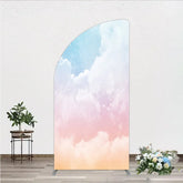 Aperturee - Aperturee Dreamy Pastel Blue Pink Orange Gradient Clouds Half Moon Arch Backdrop Ethereal Sky Photo Background for Parties