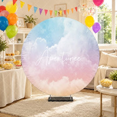 Aperturee - Aperturee Dreamy Pastel Gradient Sky Round Backdrop with Ethereal Clouds Blue Pink and Orange Hues for Photo Shoots