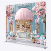 Aperturee - Aperturee Dreamy Pastel Pink and Blue Sweet Shop Square Double-Sided Backdrop Cherry Blossom Bakery Birthday Party Decor