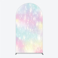 Aperturee - Aperturee Dreamy Pastel Rainbow Glitter Sparkle Round Top Arch Backdrop Magical Birthday Baby Shower Decor