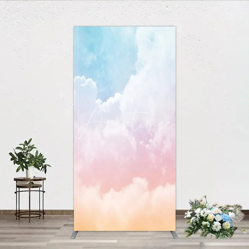Aperturee - Aperturee Dreamy Pastel Sky Cloud Gradient Rectangle Arch Backdrop Blue Pink Orange Photography Background for Baby Shower