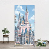 Aperturee - Aperturee Dreamy Pink and Blue Fairytale Castle Rectangle Arch Backdrop Enchanted Princess Party Decor for Girls