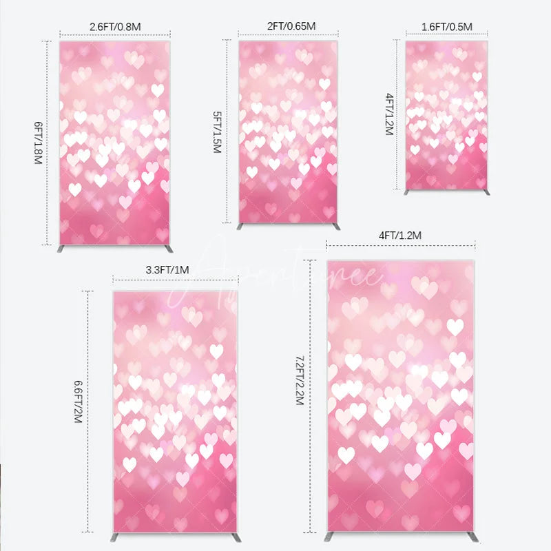 Aperturee - Aperturee Dreamy Pink and White Heart Bokeh Rectangle Arch Backdrop Romantic Valentine’s Day Wedding or Baby Shower Party Decor