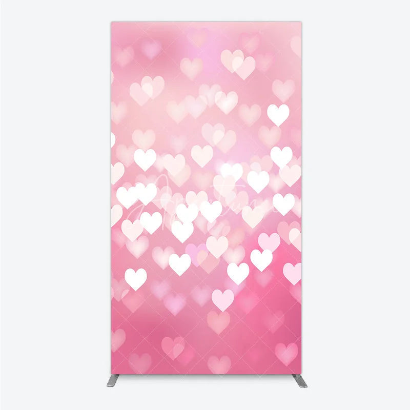 Aperturee - Aperturee Dreamy Pink and White Heart Bokeh Rectangle Arch Backdrop Romantic Valentine’s Day Wedding or Baby Shower Party Decor
