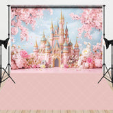 Aperturee - Aperturee Dreamy Pink Fairy Tale Castle Cherry Blossom Flowers Combo Set Backdrop Princess Birthday Baby Shower Decor