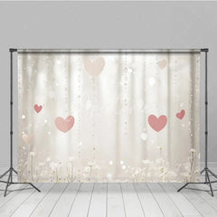 Aperturee - Aperturee Dreamy Pink Hearts and White Flowers Photography Backdrop Sparkling Bokeh Crystal Strands for Romantic Celebrations