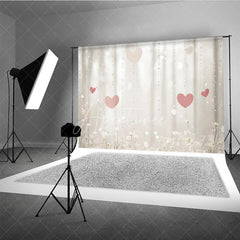 Aperturee - Aperturee Dreamy Pink Hearts and White Flowers Photography Backdrop Sparkling Bokeh Crystal Strands for Romantic Celebrations