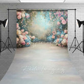 Aperturee - Aperturee Dreamy Pink Roses Blue Hydrangeas Floral Garden Backdrop Spring Wedding Photography Baby Shower Portrait Studio