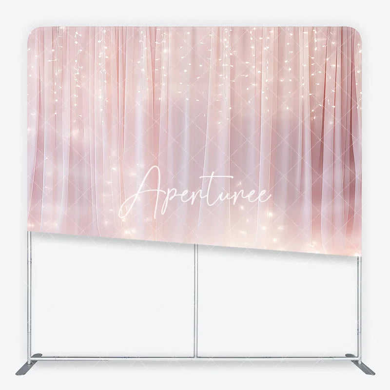 Aperturee - Aperturee Dreamy Pink Sheer Fabric Fairy Lights Glowing Square Double-Sided Backdrop Romantic Elegant Celebration Party Decor