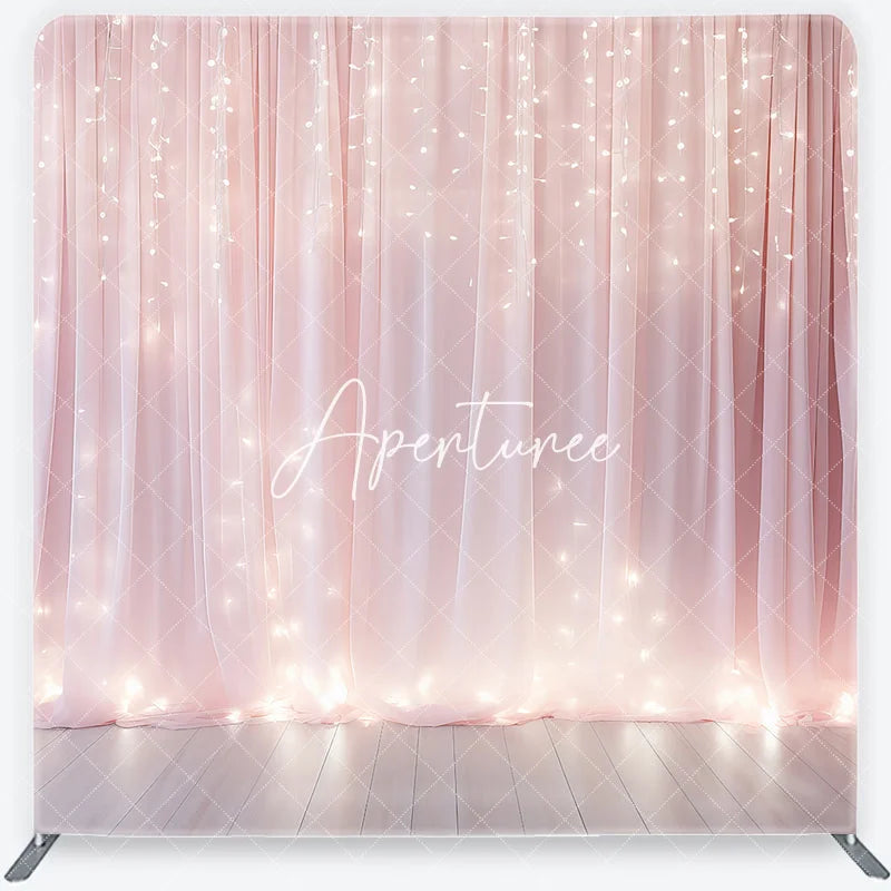 Aperturee - Aperturee Dreamy Pink Sheer Fabric Fairy Lights Glowing Square Double-Sided Backdrop Romantic Elegant Celebration Party Decor