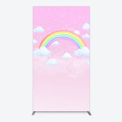 Aperturee - Aperturee Dreamy Pink Sky Rainbow and Clouds Rectangle Arch Backdrop Whimsical Ethereal Stars Baby Shower Decor