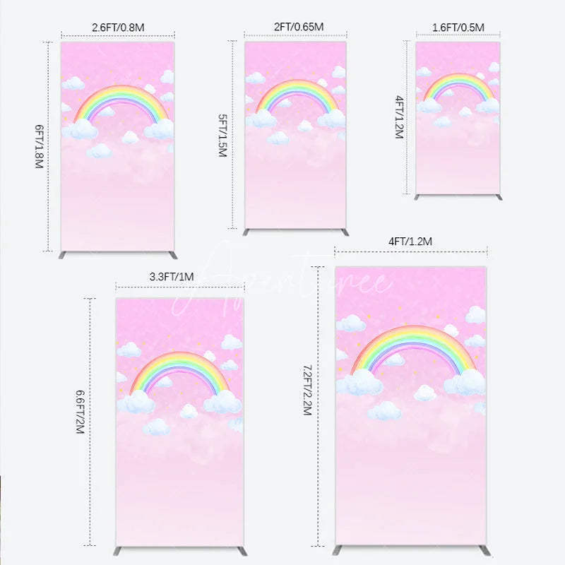 Aperturee - Aperturee Dreamy Pink Sky Rainbow and Clouds Rectangle Arch Backdrop Whimsical Ethereal Stars Baby Shower Decor