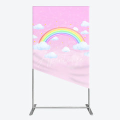 Aperturee - Aperturee Dreamy Pink Sky Rainbow and Clouds Rectangle Arch Backdrop Whimsical Ethereal Stars Baby Shower Decor
