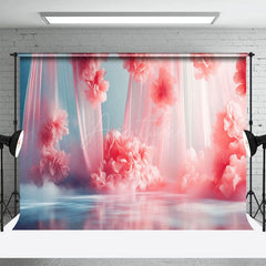 Aperturee - Aperturee Dreamy Pink Tulle Flowers Wedding Photo Backdrop