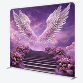 Aperturee - Aperturee Dreamy Purple Sky with White and Pink Floral Wings Square Double-Sided Backdrop Ethereal Fantasy Wedding Decor