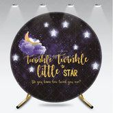 Aperturee - Aperturee Dreamy Twinkle Twinkle Little Star Round Backdrop with Moon and Stars Purple Night Sky Baby Shower Birthday Party