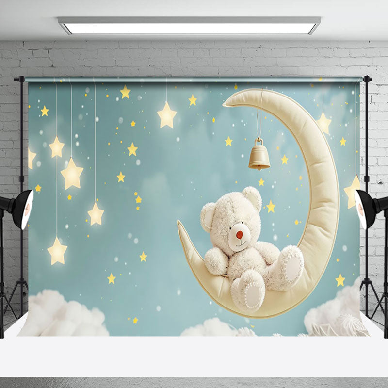 Aperturee - Aperturee Dreamy White Bear Asleep on Crescent Moon Backdrop