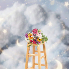 Aperturee - Aperturee Dreamy White Clouds and Golden Moons Stars Musical Notes Photography Backdrop Celestial Baby Shower Birthday Decor