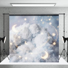 Aperturee - Aperturee Dreamy White Clouds and Golden Moons Stars Musical Notes Photography Backdrop Celestial Baby Shower Birthday Decor