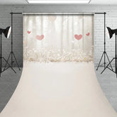 Aperturee - Aperturee Dreamy White Floral and Pink Hearts Sweep Backdrop Romantic Sparkling Lights for Valentine’s Day Wedding