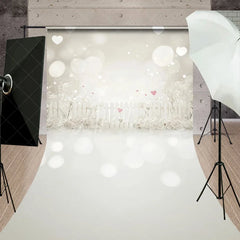 Aperturee - Aperturee Dreamy White Picket Fence Sweep Backdrop Romantic Pink Hearts and Bokeh Lights for Valentine’s Day Party