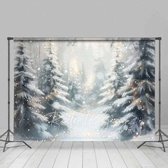 Aperturee - Aperturee Dreamy Winter Forest Backdrop Snowy Pine Trees Bokeh Lights Soft Focus Nature Photo Background