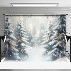Aperturee - Aperturee Dreamy Winter Forest Backdrop Snowy Pine Trees Bokeh Lights Soft Focus Nature Photo Background
