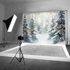 Aperturee - Aperturee Dreamy Winter Forest Backdrop Snowy Pine Trees Bokeh Lights Soft Focus Nature Photo Background