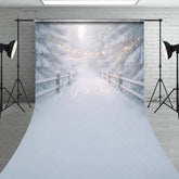 Aperturee - Aperturee Dreamy Winter Wonderland Sweep Backdrop with Snow Covered Pine Trees and Festive String Lights