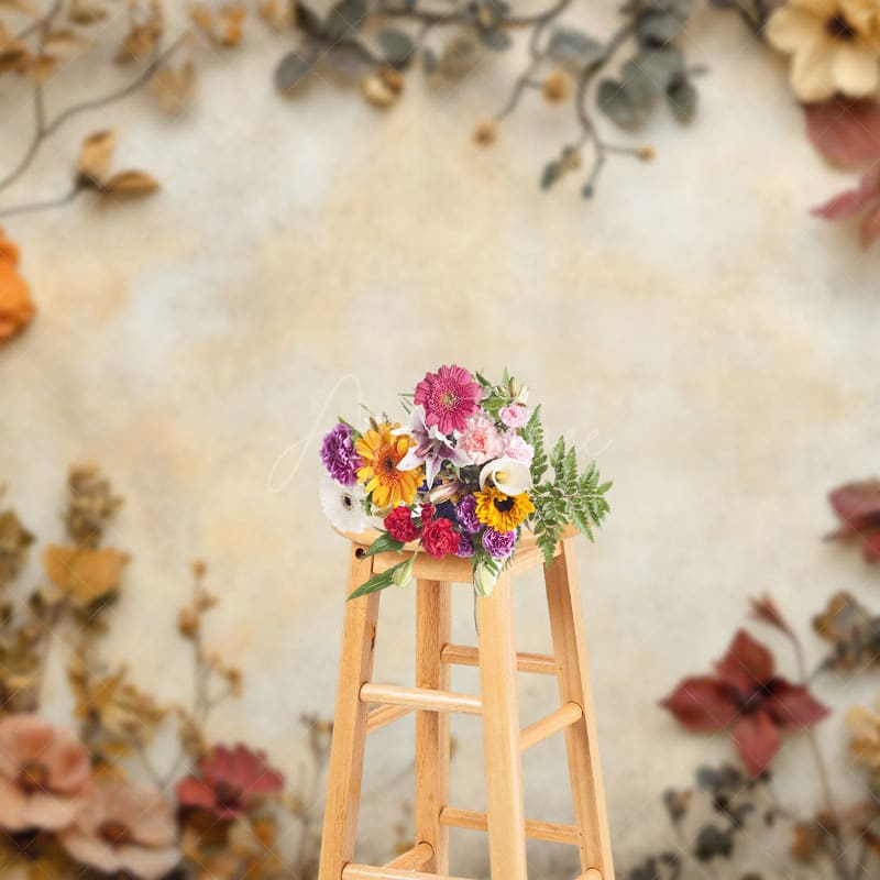 Aperturee - Aperturee Dried Flower Beige Retro Wall Backdrop For Photo
