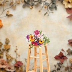 Aperturee - Aperturee Dried Flower Beige Retro Wall Backdrop For Photo