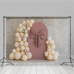Aperturee Aperturee Dusty Rose Velvet Bow Cake Smash Backdrop Neutral Balloon Arch and Arch Panel Elegant Girl First Birthday Prop