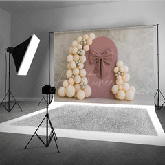 Aperturee Aperturee Dusty Rose Velvet Bow Cake Smash Backdrop Neutral Balloon Arch and Arch Panel Elegant Girl First Birthday Prop