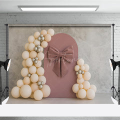 Aperturee Aperturee Dusty Rose Velvet Bow Cake Smash Backdrop Neutral Balloon Arch and Arch Panel Elegant Girl First Birthday Prop