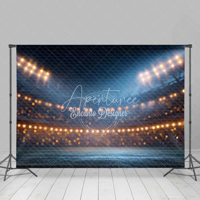 Aperturee - Aperturee Dynamic Night Stadium Sports Backdrop with Bright Floodlights and String Lights Perfect for Game Night Party