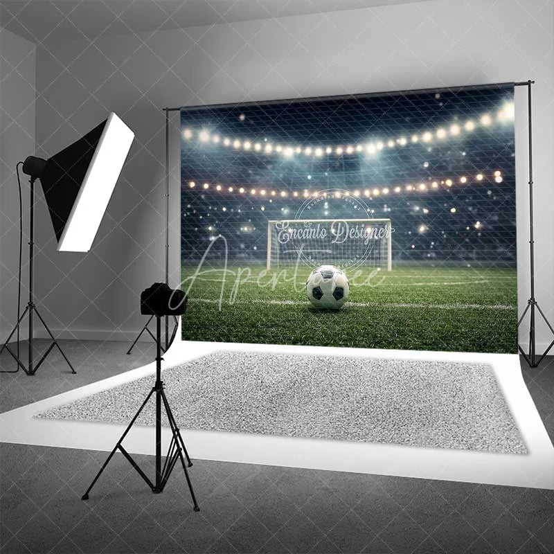 Aperturee - Aperturee Dynamic Soccer Field Backdrop Stadium Lights Football Game Night Photography Background for Sports Party