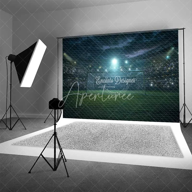 Aperturee - Aperturee Dynamic Soccer Field Goal Night Game Backdrop Sports Theme Party Photography Background for Sports Event