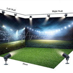 Aperturee - Aperturee Dynamic Soccer Stadium Room Set Backdrop with Green Field and Bright Spotlights Sports Game Night Party Decor