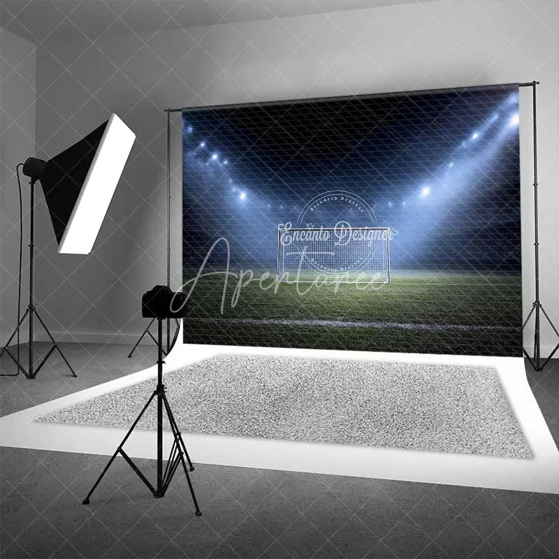 Aperturee - Aperturee Dynamic Sports Soccer Goal Field Backdrop Night Game Stadium Lights Photography Background for Party Decor