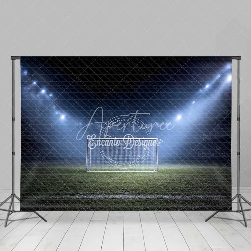 Aperturee - Aperturee Dynamic Sports Soccer Goal Field Backdrop Night Game Stadium Lights Photography Background for Party Decor
