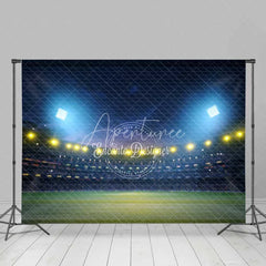 Aperturee - Aperturee Dynamic Sports Stadium Night Game Backdrop Bright Floodlights Green Field Audience Stands Photography Background
